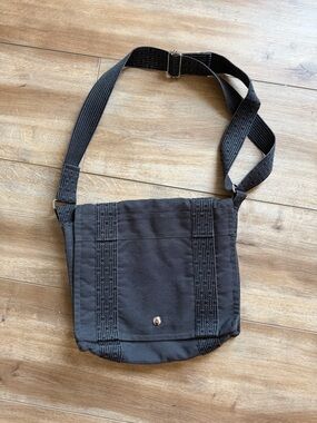 Hermes Black Canvas Messenger Bag with Webbed Strap